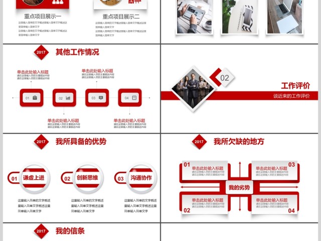 2017年红色大气述职报告通用PPT模板