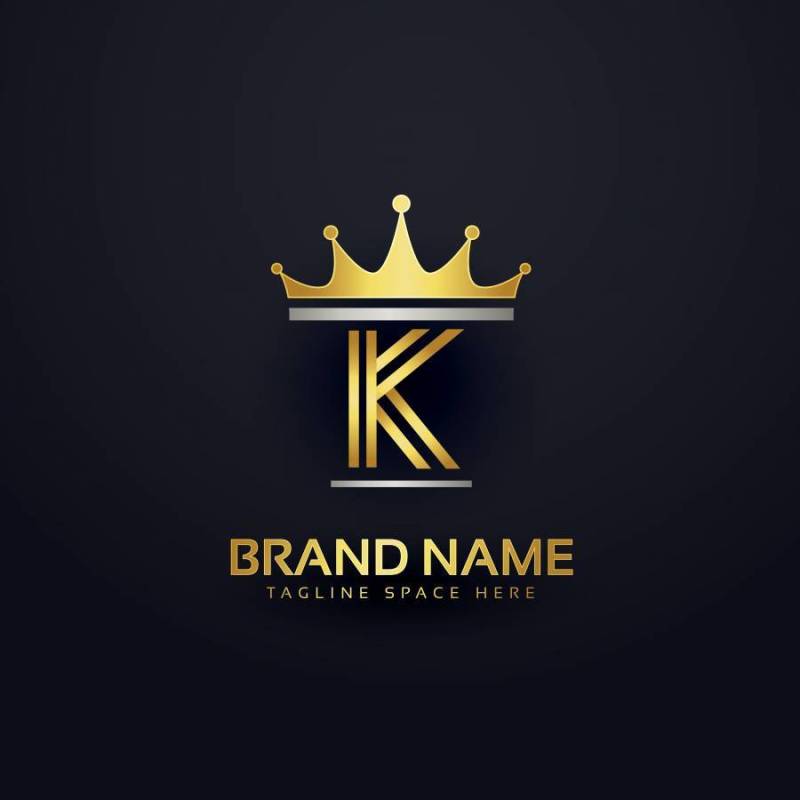 字母K优质徽标与金色的皇冠