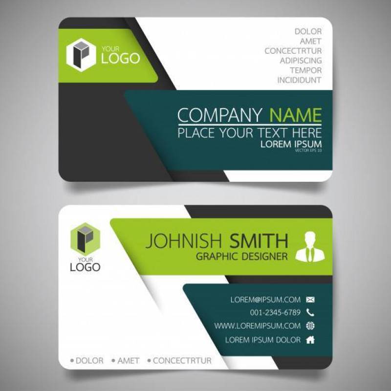 绿色和黑色布局名片模板。