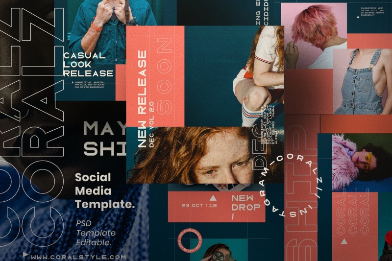 社交媒体模板PSD设计素材CORALZ - Social Media Template + Stories