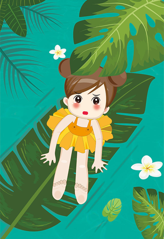 清新创意暑期女孩漂流插画 清新创意暑期女孩漂流插画