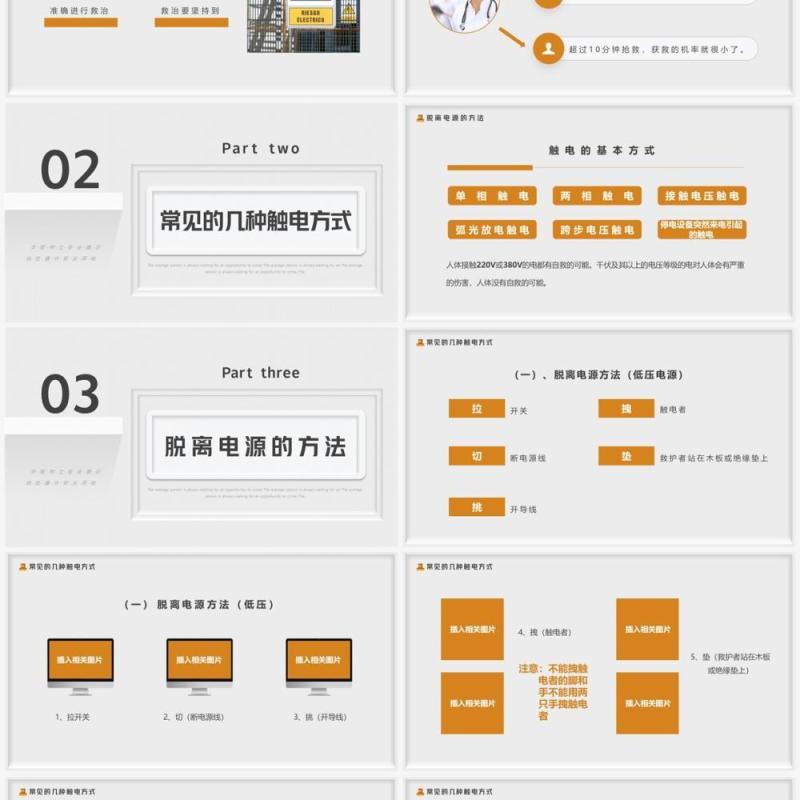 灰色简约创意风触电急救知识PPT模板