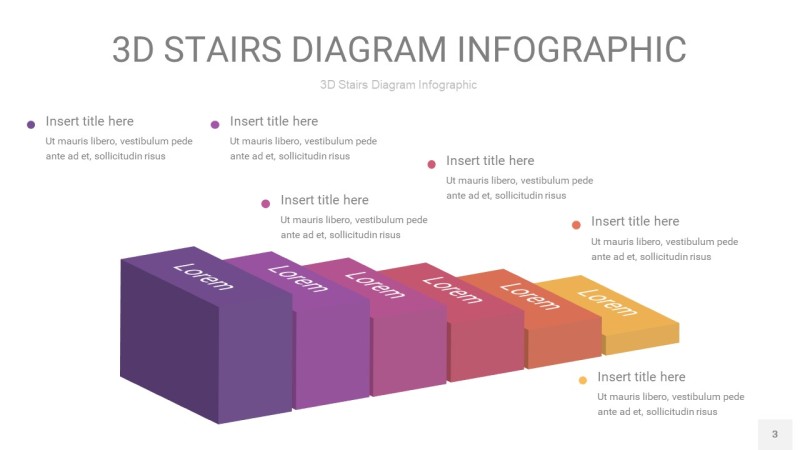 渐变紫黄色3D阶梯PPT图表3