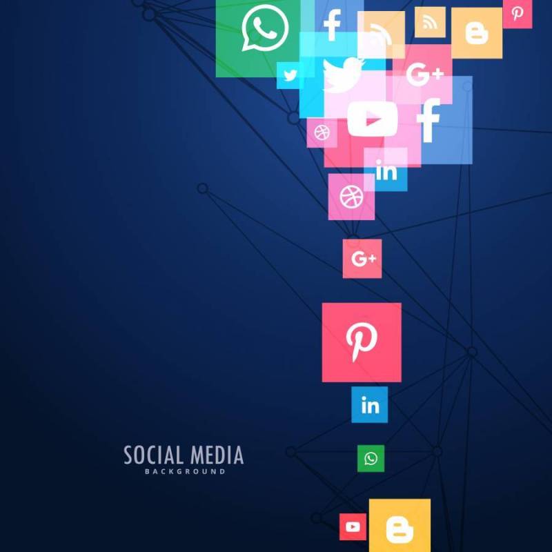 社交媒体图标在蓝色背景中
