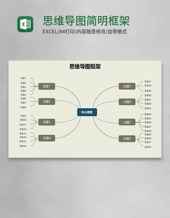 思维导图简明框架Execl模板 思维导图简明框架Execl模板
