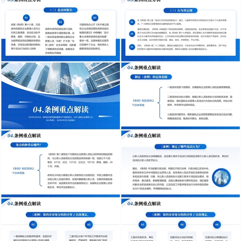 蓝色商务风国有企业管理人员处分条例PPT模板