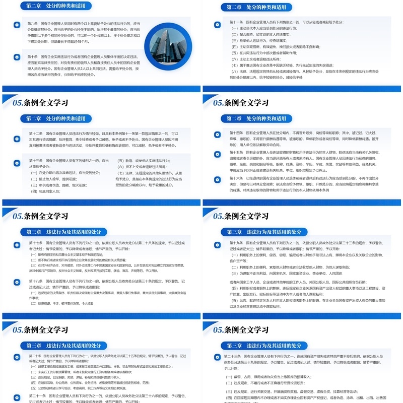 蓝色商务风国有企业管理人员处分条例PPT模板
