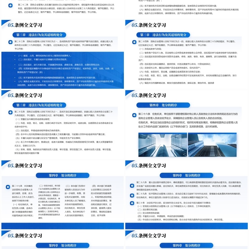蓝色商务风国有企业管理人员处分条例PPT模板
