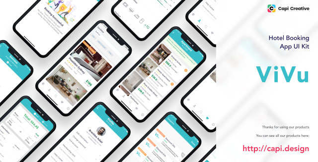 酒店预订应用程序用户界面工具包ViVu - Hotel Booking App UI Kit