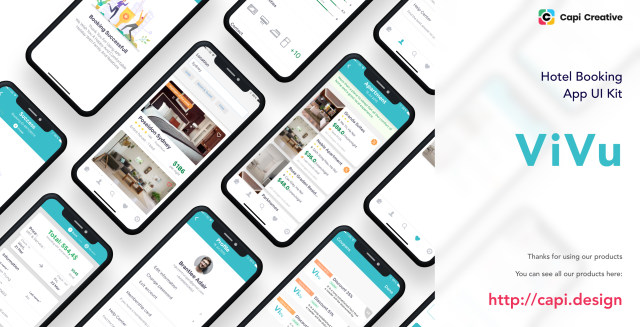 酒店预订应用程序用户界面工具包ViVu - Hotel Booking App UI Kit