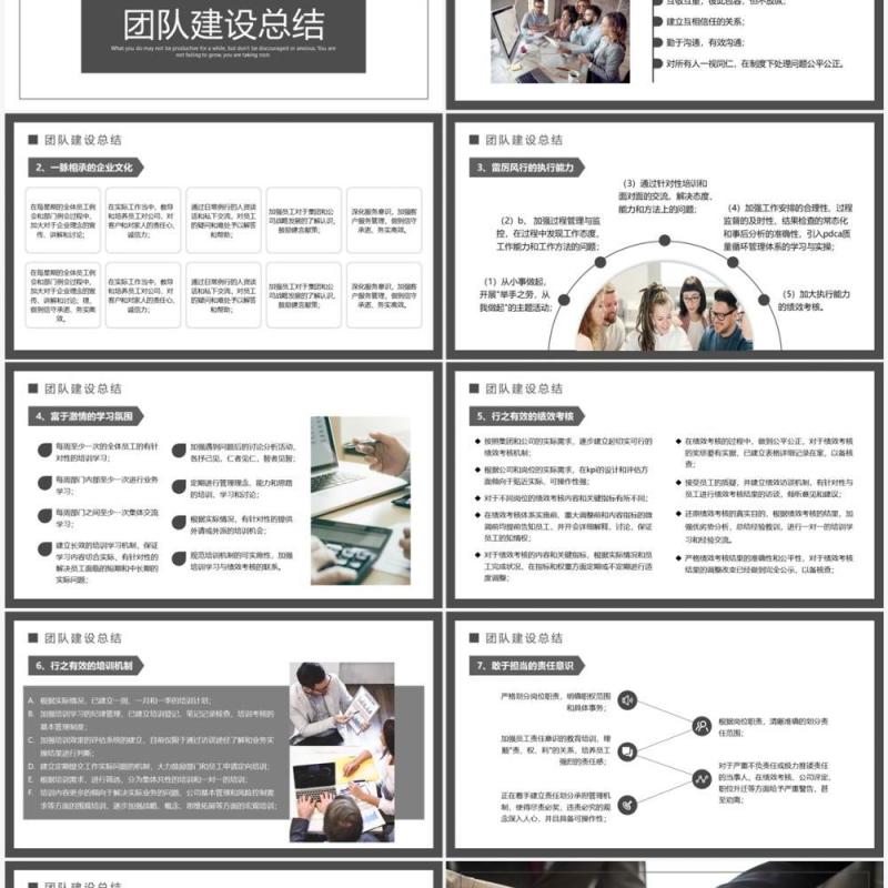 灰色简约商务风团队建设总结汇报PPT模板
