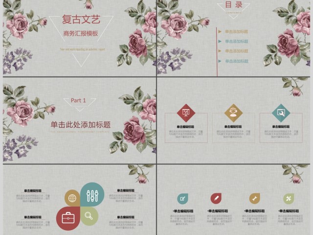 粉色复古文艺商务汇报PPT模板 粉色复古文艺商务汇报PPT模板