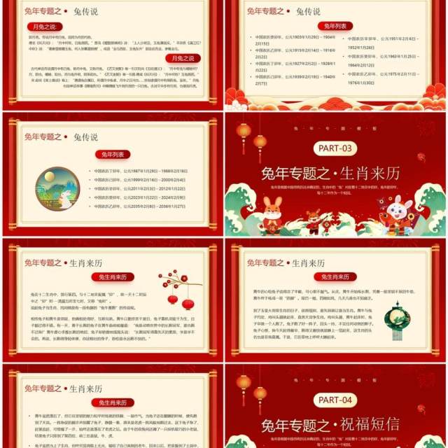 红色国潮风兔年专题文化习俗介绍PPT模板 红色国潮风兔年专题文化习俗介绍PPT模板