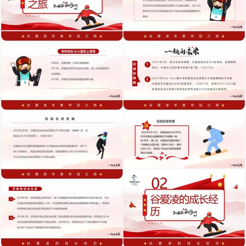 红色简约学习冬奥冠军谷爱凌的奥运精神PPT模板
