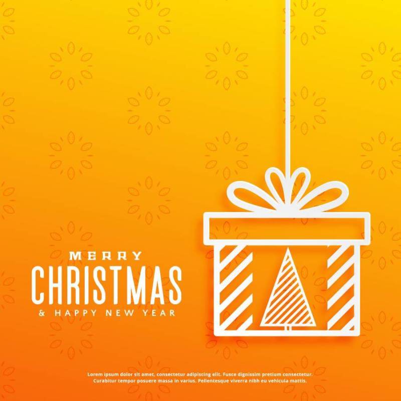 与礼物盒设计里面的圣诞树的黄色背景