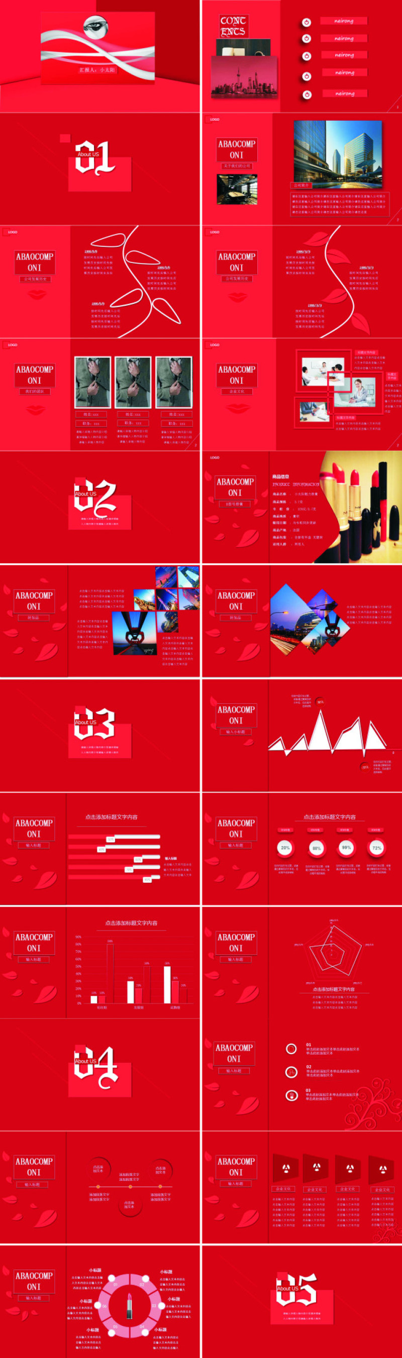 化妆品公司与产品介绍红色高端ppt模板