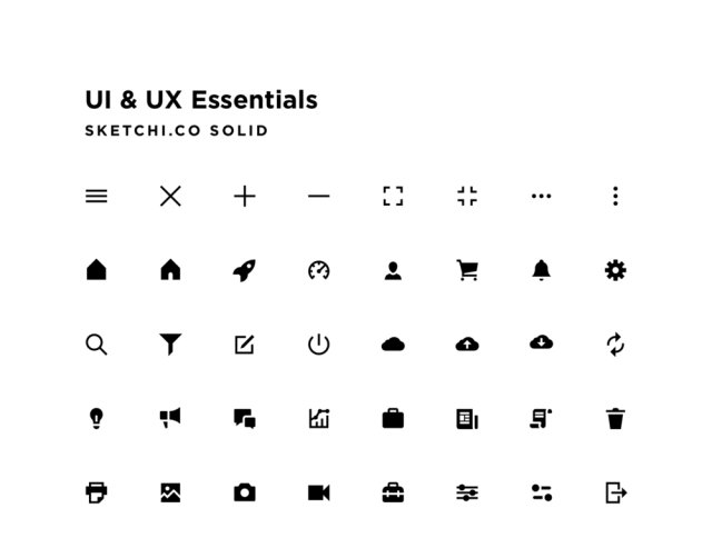 任何应用程序界面的标准图标，UI和UX Essentials Solid