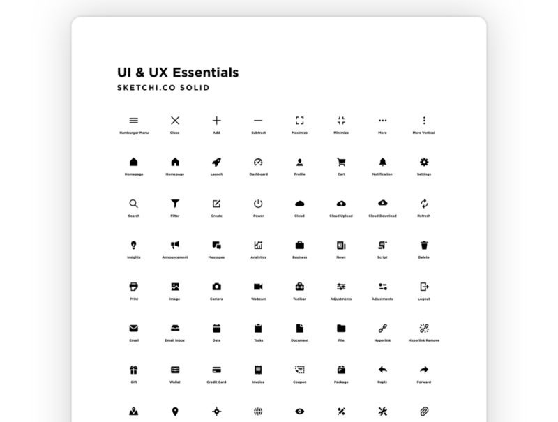 任何应用程序界面的标准图标，UI和UX Essentials Solid