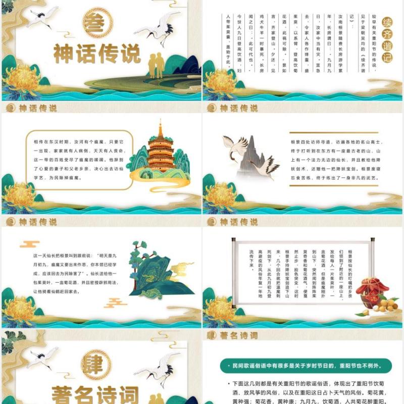 国潮风中国传统节日九九重阳节节日介绍PPT模板