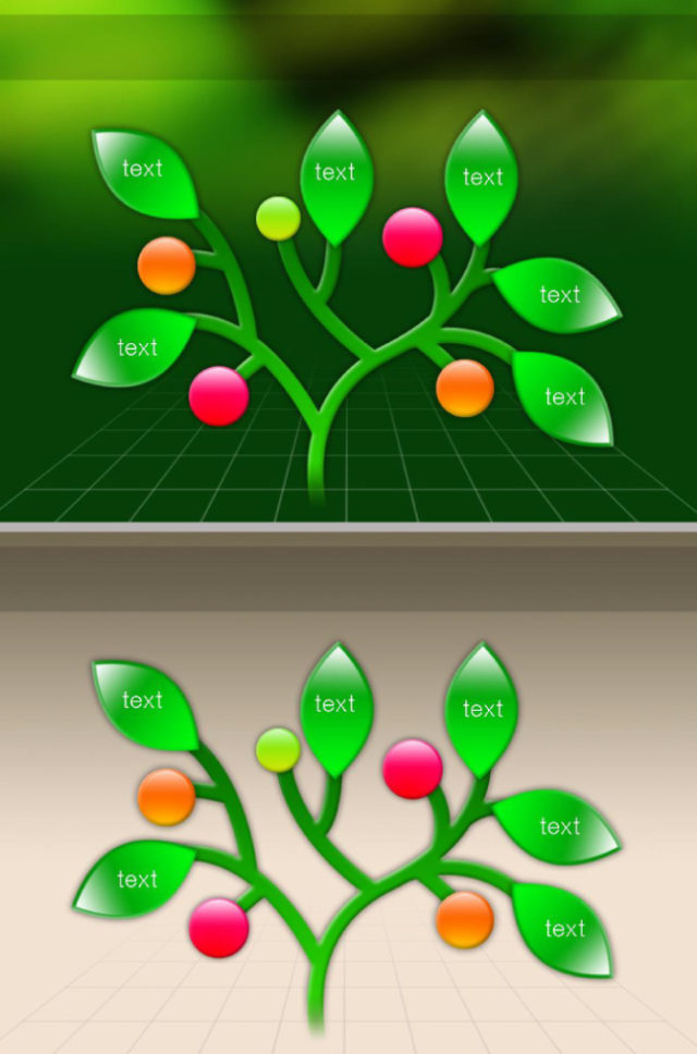 并列绿色树枝ppt图表
