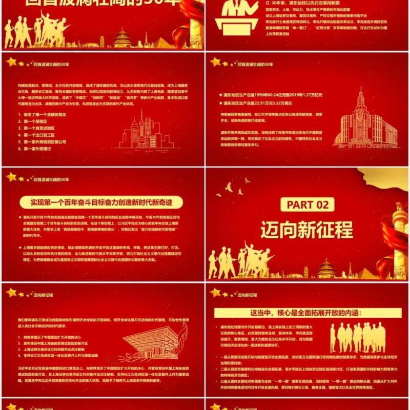 红色党政党建再立潮头浦东开放开发三十年新目标PPT模板