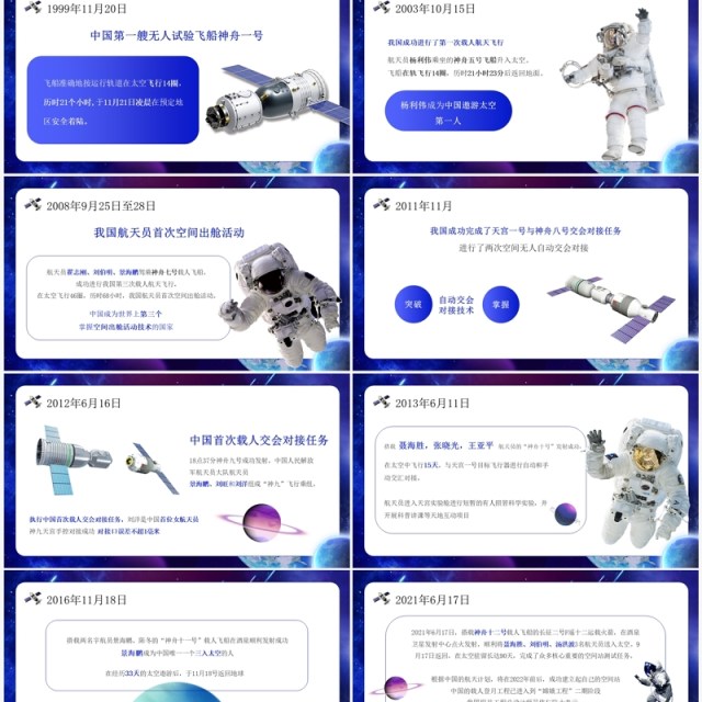 蓝色创意风中国航天发展史PPT模板 蓝色创意风中国航天发展史PPT模板