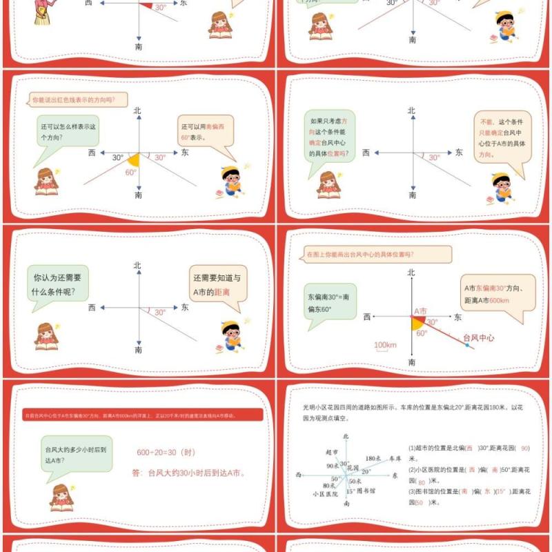 部编版六年级数学上册用方向和距离描述点的位置课件PPT模板