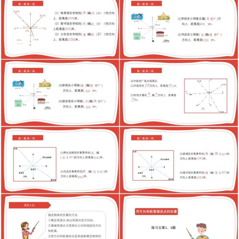 部编版六年级数学上册用方向和距离描述点的位置课件PPT模板