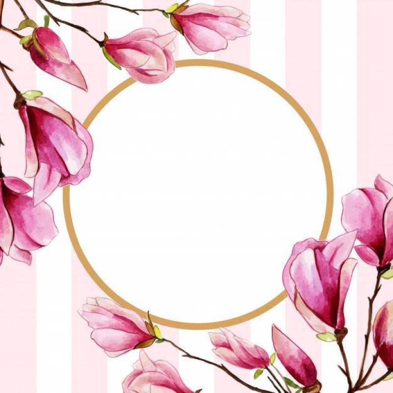 Beautiful Watercolor Floral Frame With Stripes Background