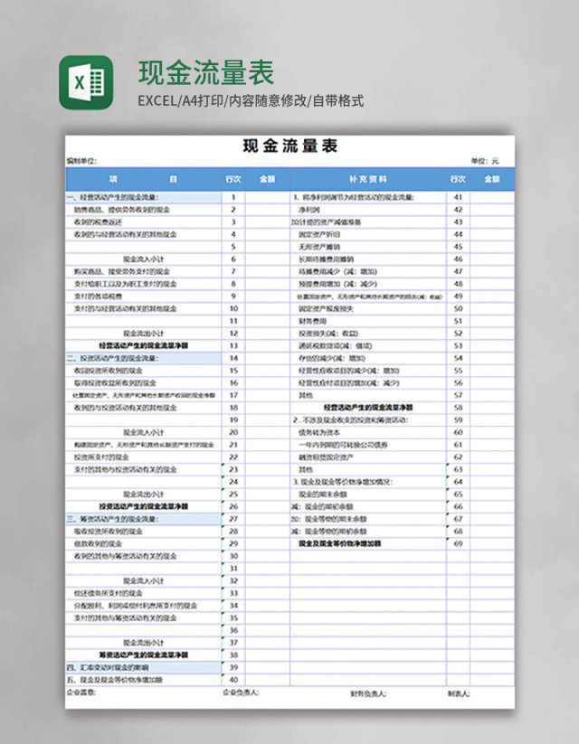 现金流量表excel表格模板