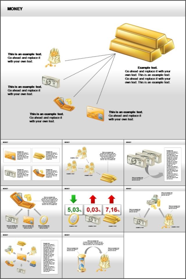 银行卡 金条 钱袋子 美元 硬币 金融理财相关ppt图表模板 (8)