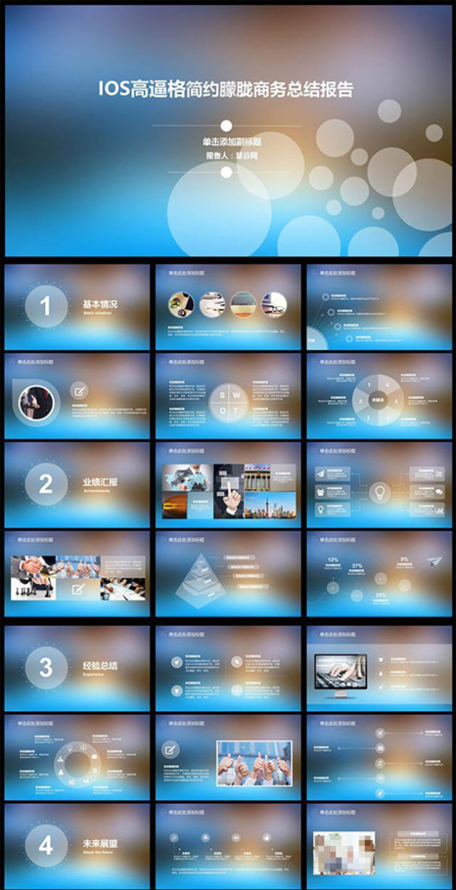 IOS高逼格简约朦胧商务总结报告PPT