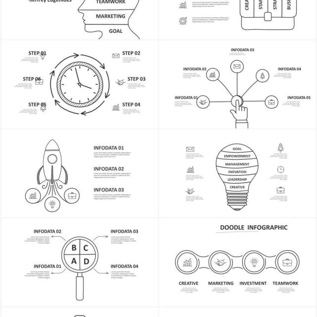 黑白涂鸦目录信息图表图形PPT元素素材Doodle v2