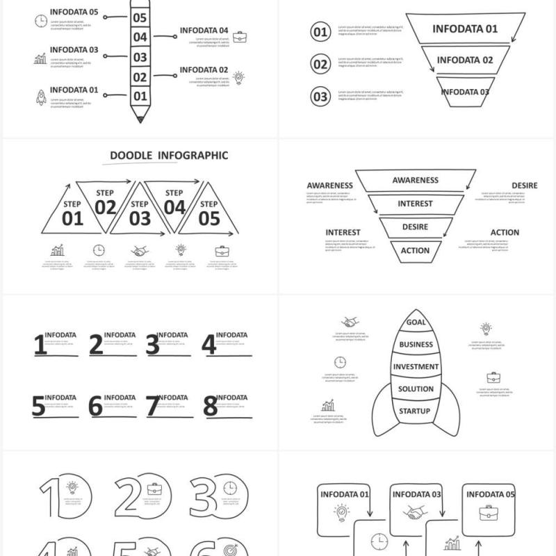黑白涂鸦目录信息图表图形PPT元素素材Doodle v2