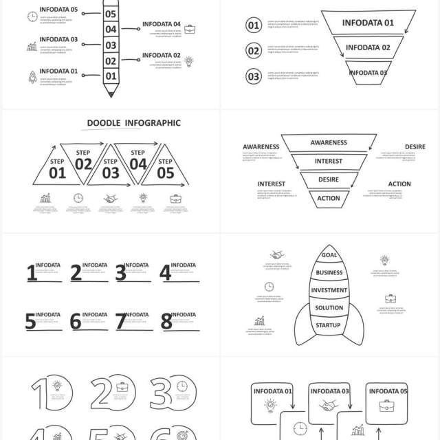 黑白涂鸦目录信息图表图形PPT元素素材Doodle v2