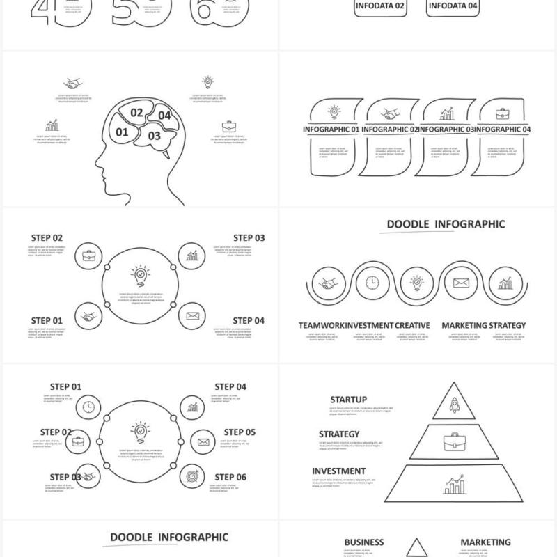 黑白涂鸦目录信息图表图形PPT元素素材Doodle v2