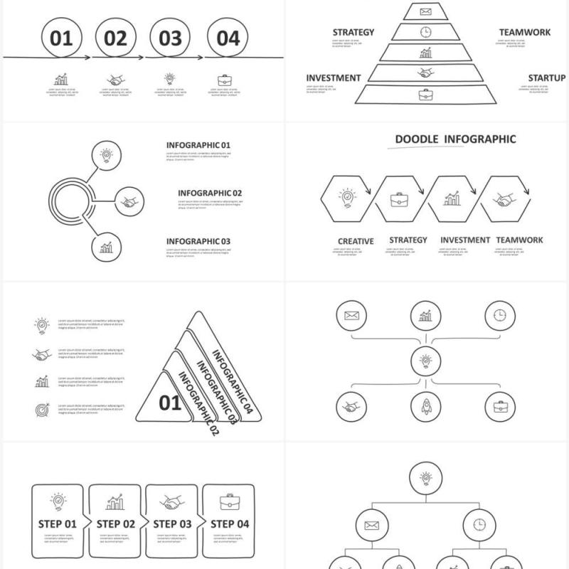 黑白涂鸦目录信息图表图形PPT元素素材Doodle v2