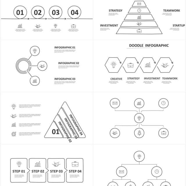 黑白涂鸦目录信息图表图形PPT元素素材Doodle v2