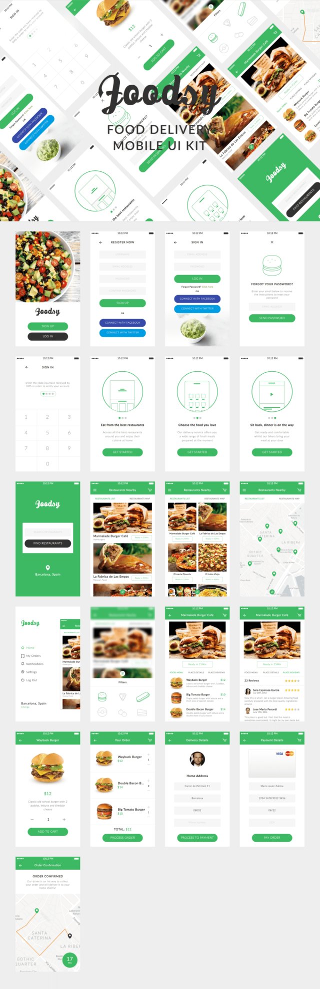 Foodism Mobile UI Kit中设计的移动食品交付UI工具包