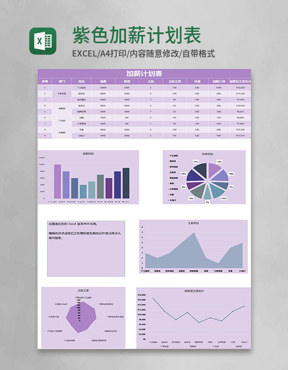 紫色简约加薪计划表excel模版