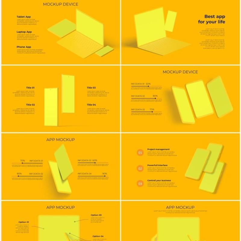 黄色系手机电脑设备实体模型PPT元素素材Devices yellow