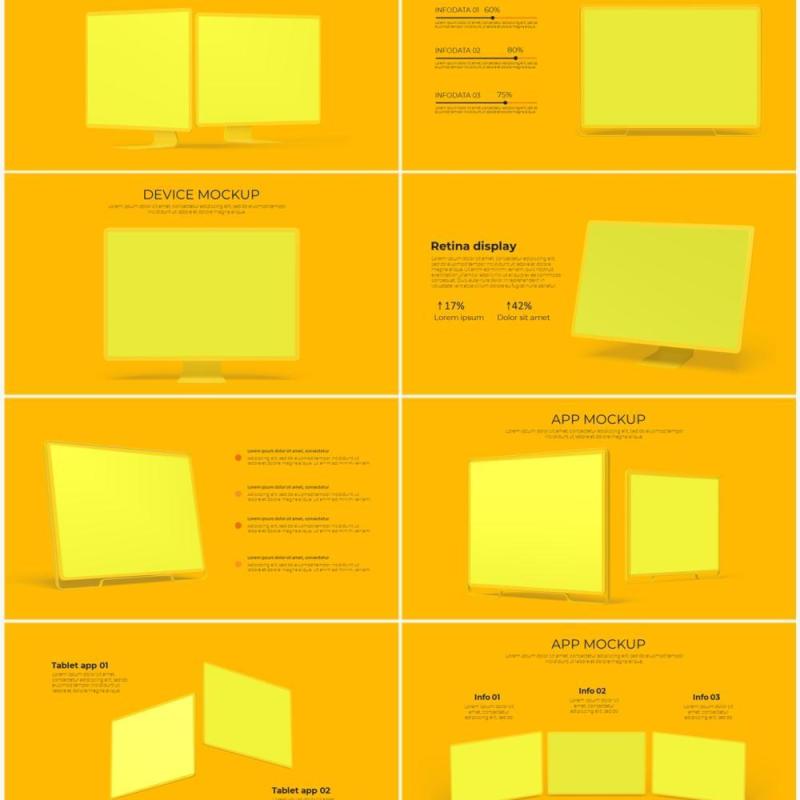 黄色系手机电脑设备实体模型PPT元素素材Devices yellow