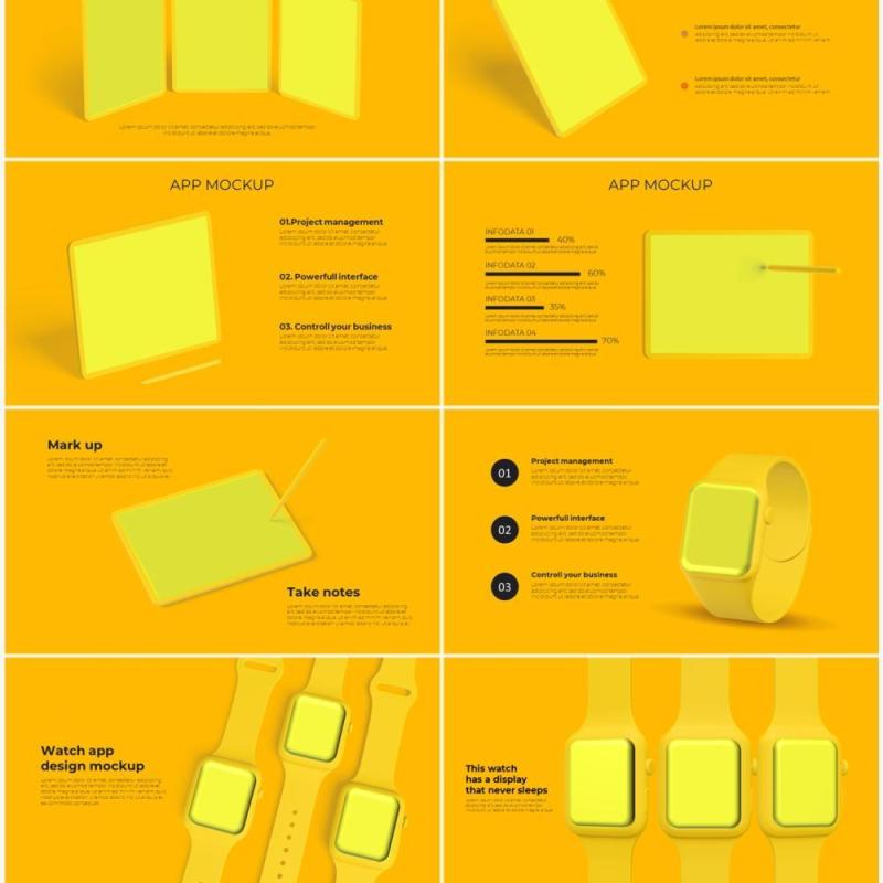黄色系手机电脑设备实体模型PPT元素素材Devices yellow