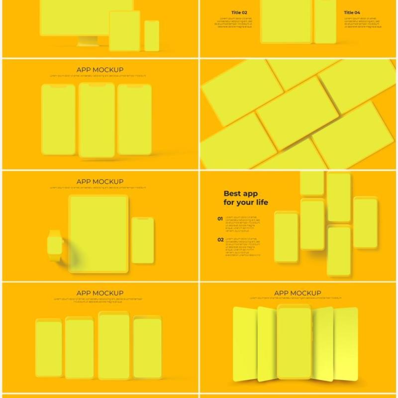 黄色系手机电脑设备实体模型PPT元素素材Devices yellow