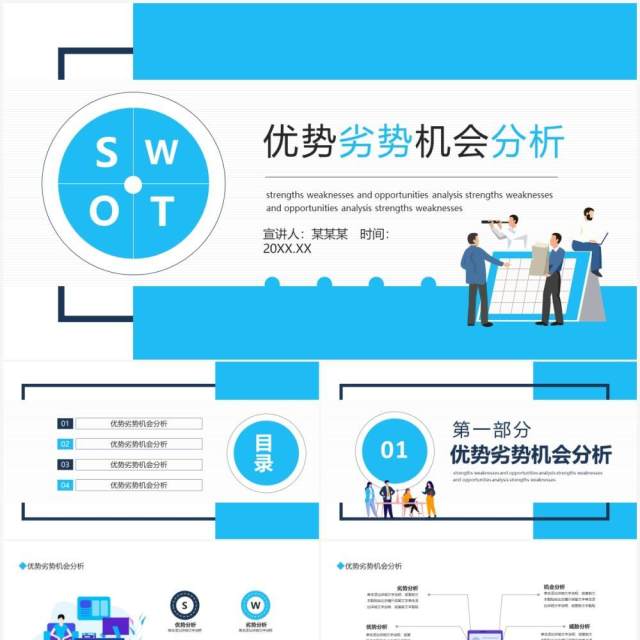 SWOT优势劣势机会分析动态PPT模板