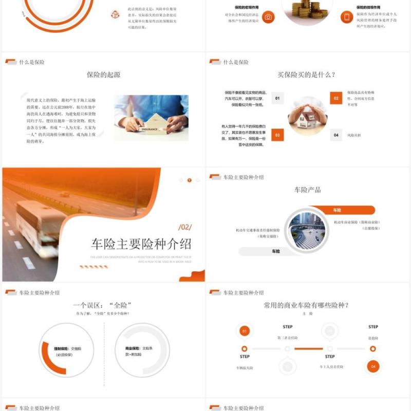 橙色商务风格车辆保险介绍PPT模板