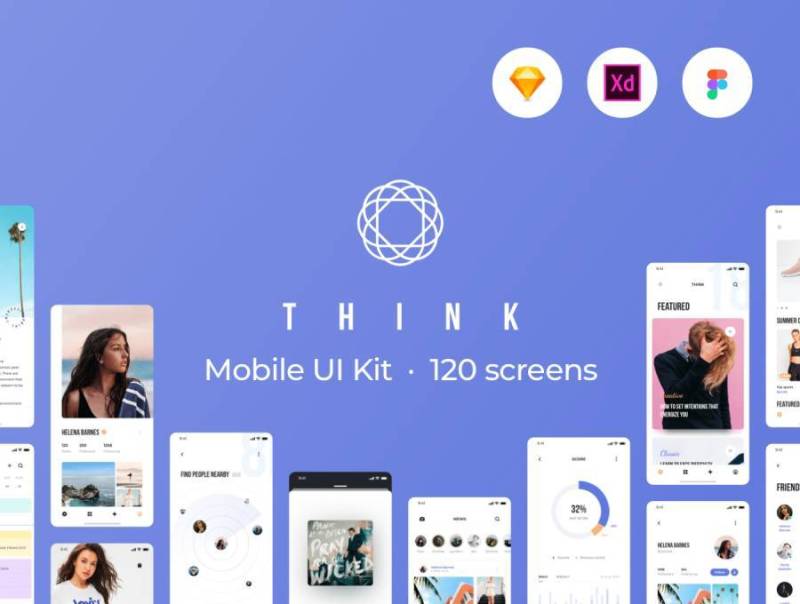 适用于iPhone X，Think Mobile UI Kit的120个高级应用程序屏幕的优质包