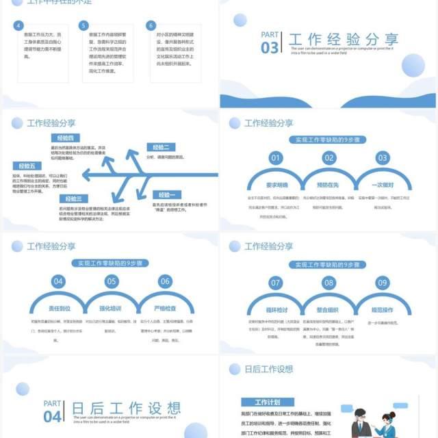 蓝色简约风物业客服年终总结PPT模板