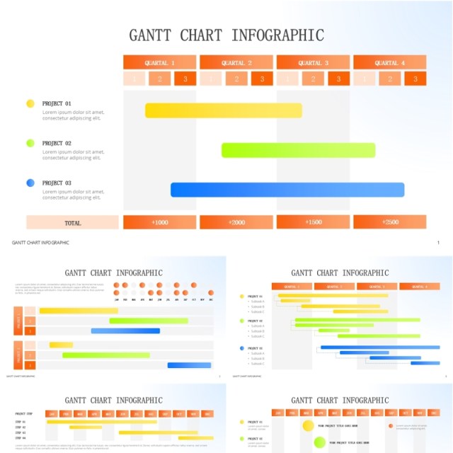 亮橙色项目甘特图信息图表ppt素材