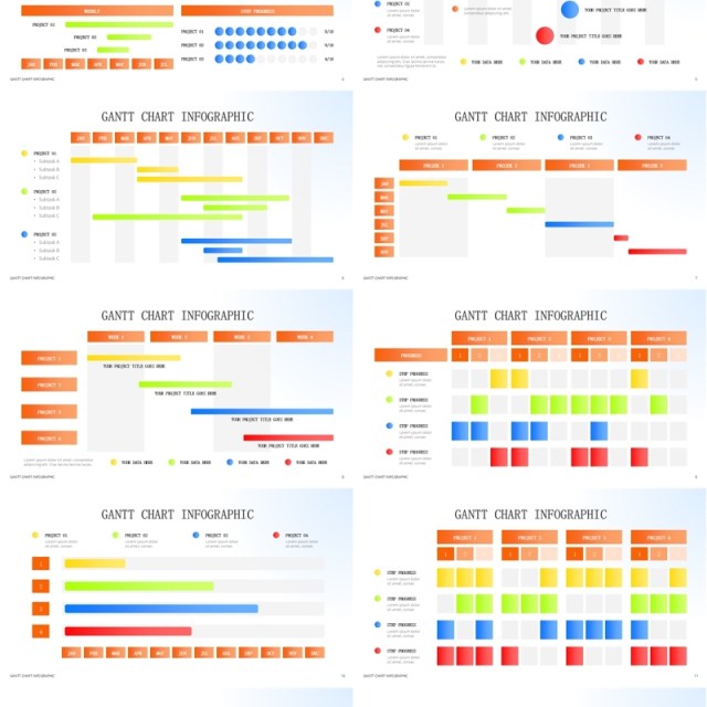 亮橙色项目甘特图信息图表ppt素材